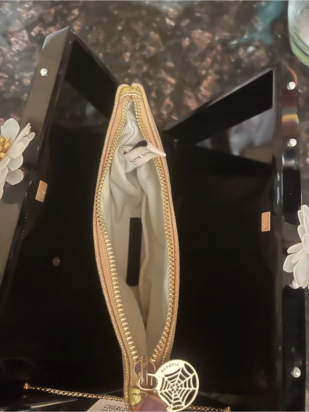 Charlotte Olympia Black pearl studded clutch acrylic new with tag price 1245$